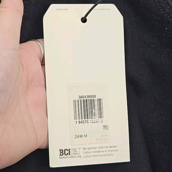 Levi's Premium Ribcage Straight Ankle Jeans Black Womens Size 24W NEW Button Fly - Picture 10 of 16